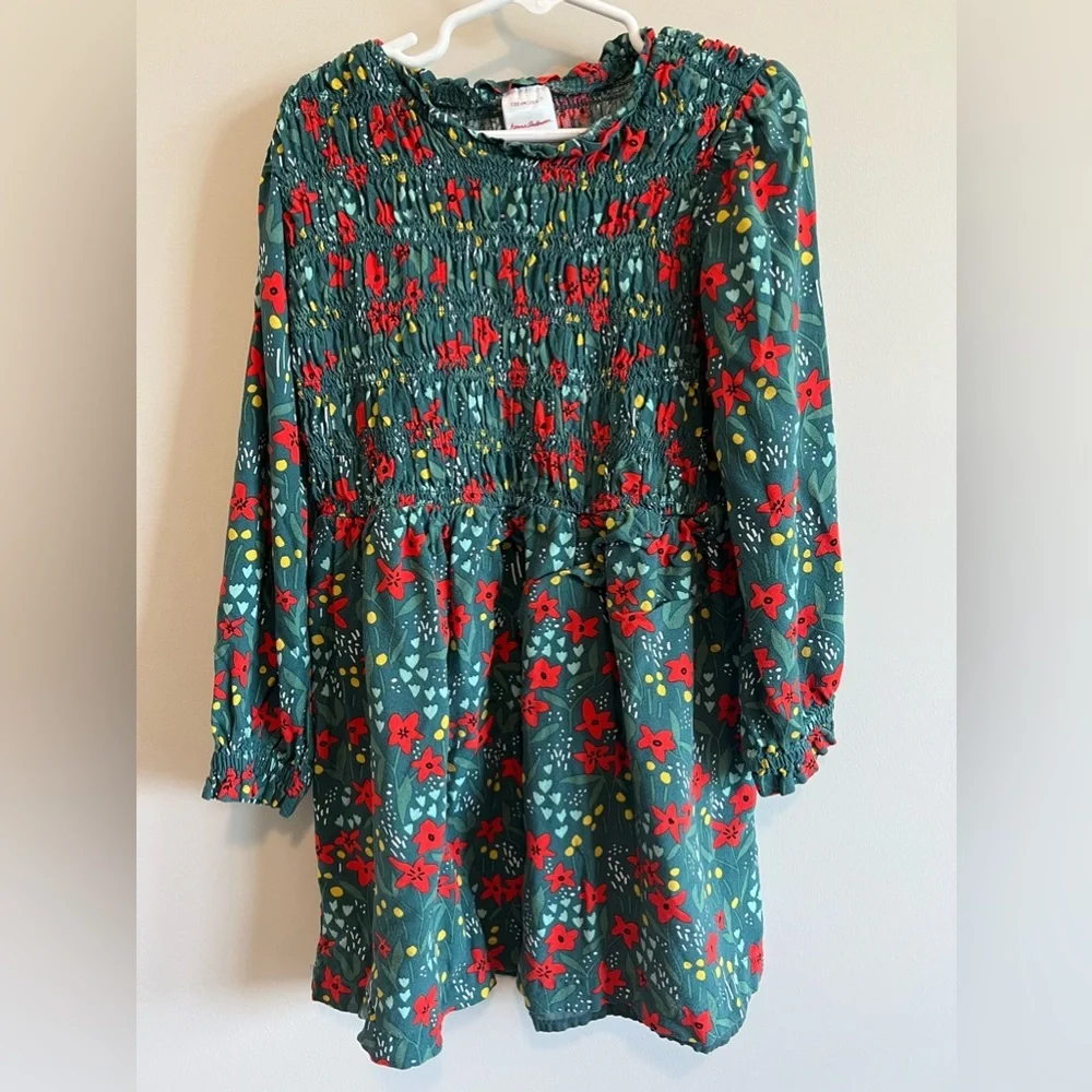 Hanna Andersson Girls Floral Smocked Long Sleeve Dress 120 6-7